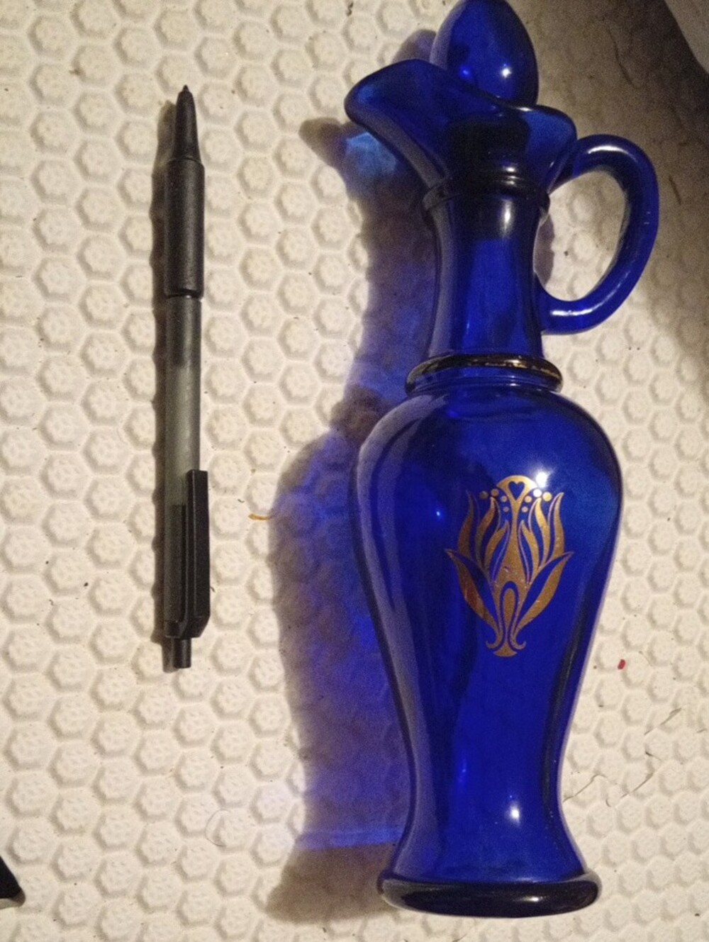 Avon Cobalt Blue Glass Cruet with Gold Floral Accent - Picture 7 of 7